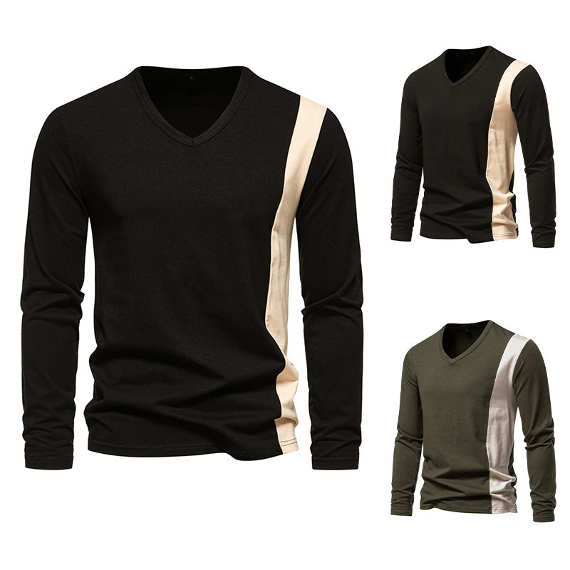 Herren Langarmshirt mit modernem V-Ausschnitt und kontrastierendem Design