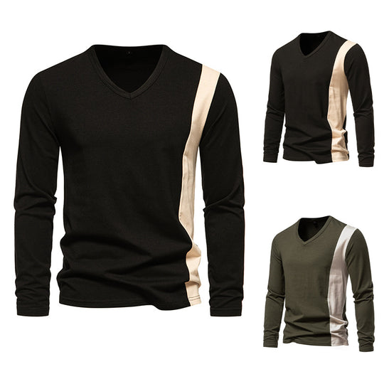 Herren Langarmshirt mit modernem V-Ausschnitt und kontrastierendem Design R&B