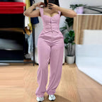 Damen Figurbetonter Jumpsuit mit tailliertem Schnitt und Knopfleiste R&B