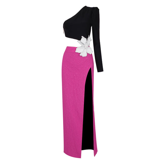 Damen Elegantes Kleid mit asymmetrischem Oberteil und floralem Akzent R&B