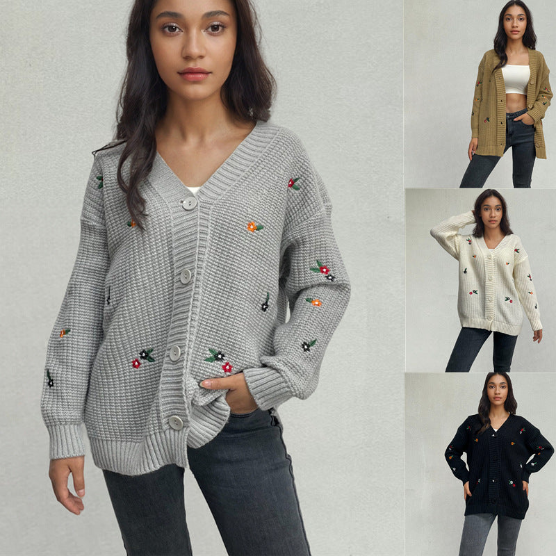 Damen Strickjacke mit floralem Stickdesign R&B