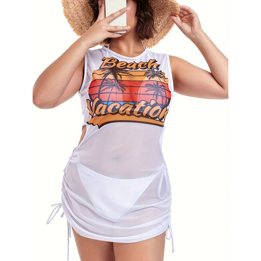 Damen Strandkleidung mit seitlichen Raffung und stylischem Print R&B