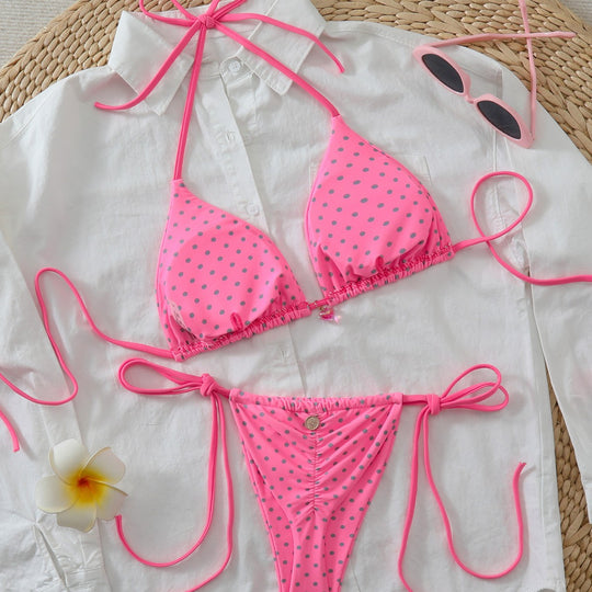 Damen Triangel-Bikini mit verspielten Punkten und verstellbaren Trägern R&B