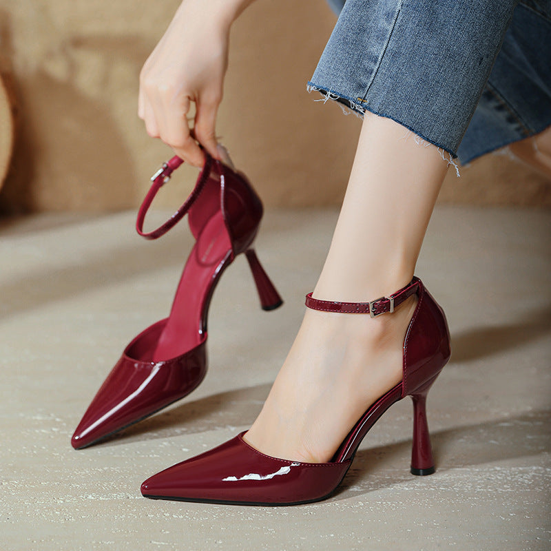 Damen Hochglanz Slingback-Pumps mit verstellbarem Riemen