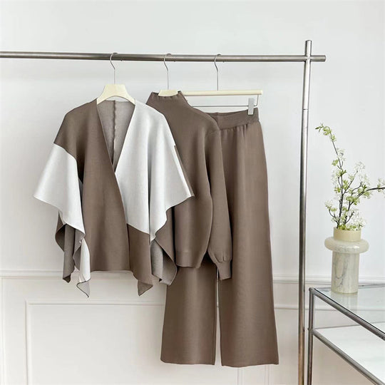 Damen modisches Strick-Loungewear-Set mit asymmetrischem Design R&B