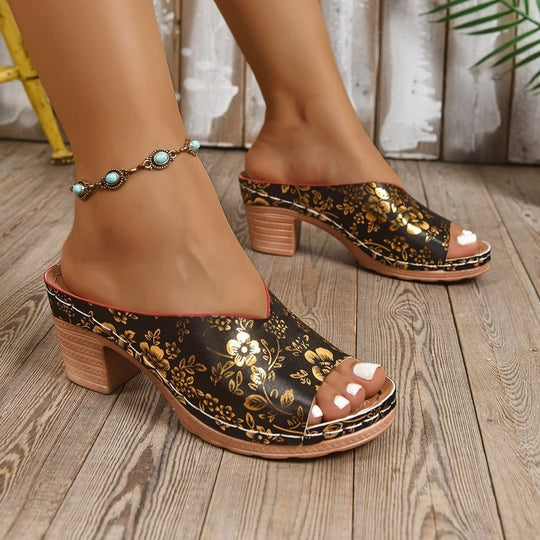 Damen Plattform-Pantoletten mit floralem Design R&B