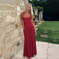 Damen elegantes Maxikleid mit verführerischem Ausschnitt und fließendem Rock R&B