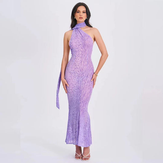 Damen Elegantes Maxikleid mit asymmetrischem Schnitt und zarter Tiermotiv-Optik R&B