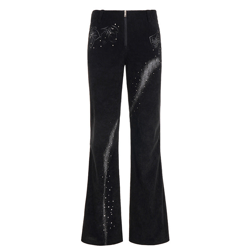 Damen Flared Cordhose mit floralem Design und Glitzerakzenten R&B
