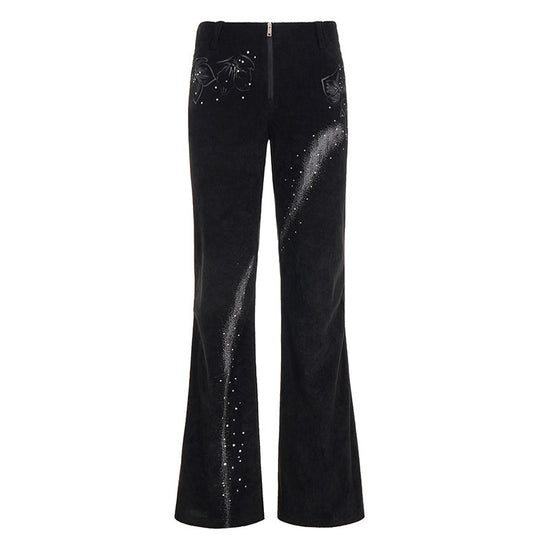 Damen Schlaghose mit floralem Design und Glitzerelementen R&B