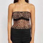 Damen Bandeau-Top mit trendigem Leopardenmuster und zarter Spitzenkante R&B