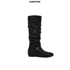 Damen Elegante Overknee-Stiefel mit modischem Schnallen-Detail und weichem Wildleder R&B