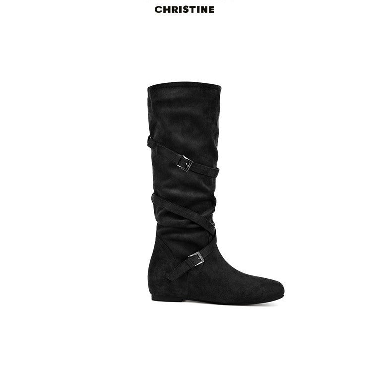 Damen Elegante Overknee-Stiefel mit modischem Schnallen-Detail und weichem Wildleder R&B