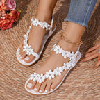 Damen Zehentrenner-Sandalen mit floralen Applikationen und edlem Schmuck R&B