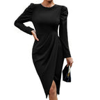 Damen Kleid mit drapiertem Design und Puffärmeln R&B
