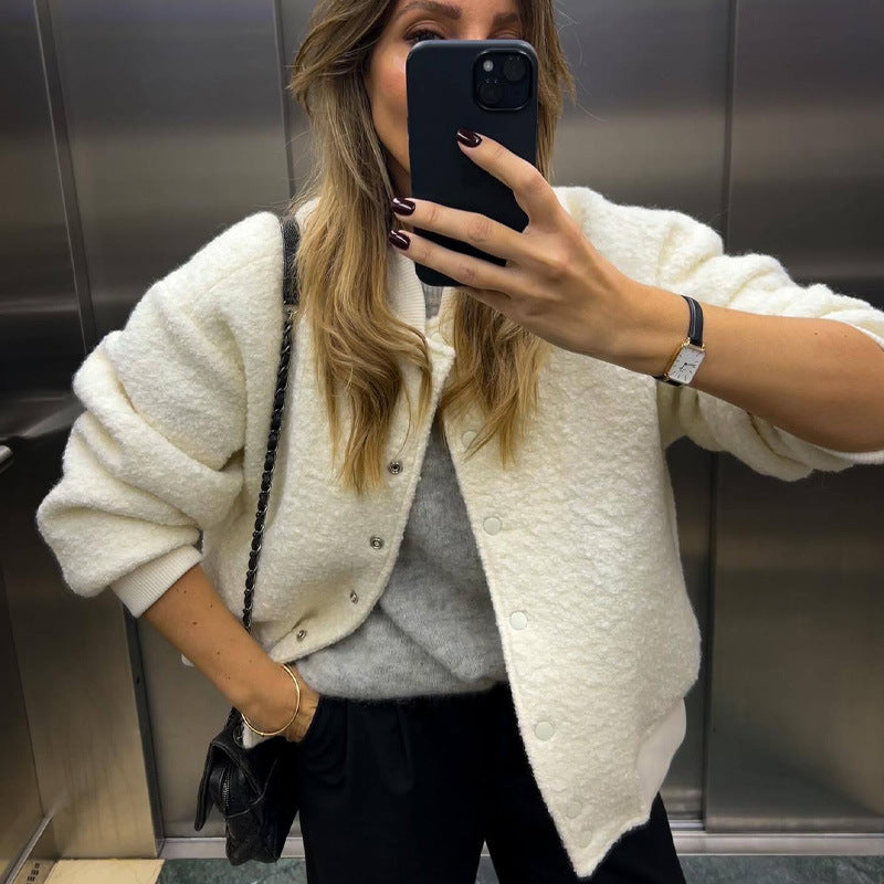 Damen Oversized Fleecejacke mit Knopfverschluss und Seitentaschen R&B