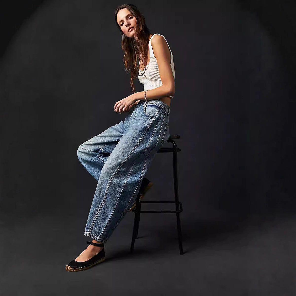 Damen Weite Denim-Hose im lässigen Schnitt