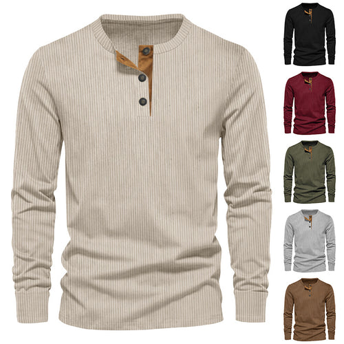 Herren nan geripptes Thermo-Henley mit Kontrast-Knopfleiste und Rippbündchen R&B