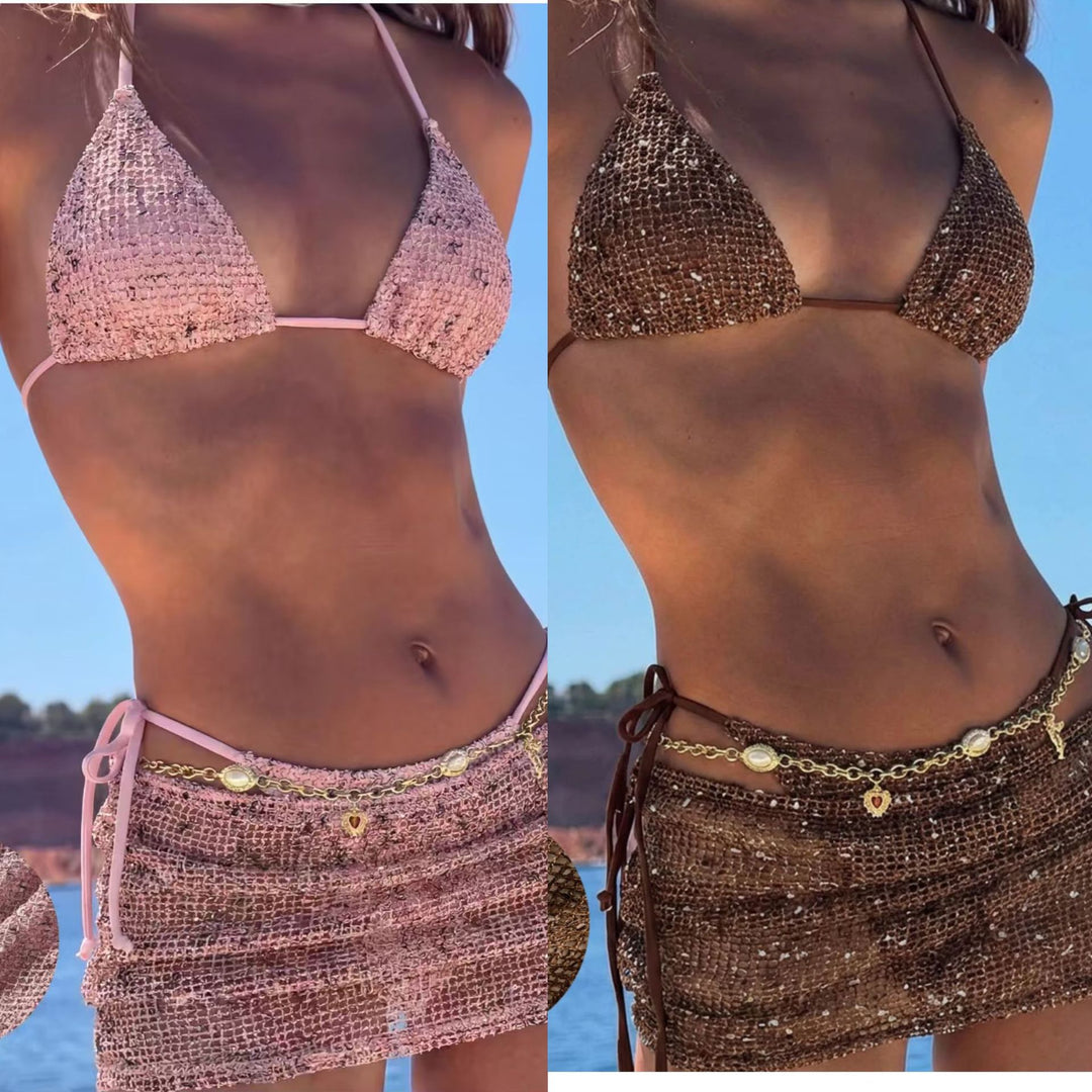 Damen Triangel-Bikini mit Wickelrock und verstellbaren Trägern R&B