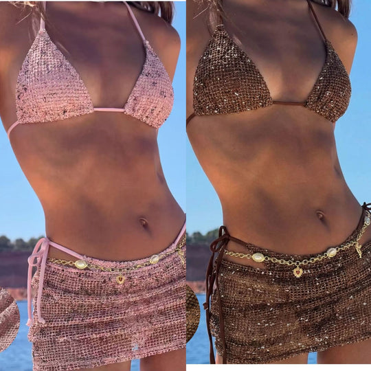 Damen Triangel-Bikini mit Wickelrock und verstellbaren Trägern R&B