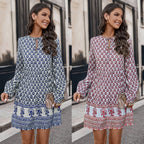 Damen romantisches Kleid mit detailverliR&Btem Print und langen Ärmeln R&B