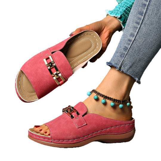 Damen offene Clogs mit dekorativem Metallakzent R&B
