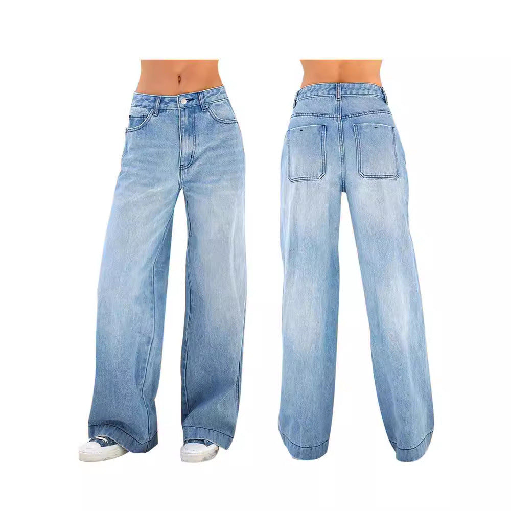 Damen weite Jeans mit hohem Bund und lässigem Schnitt R&B