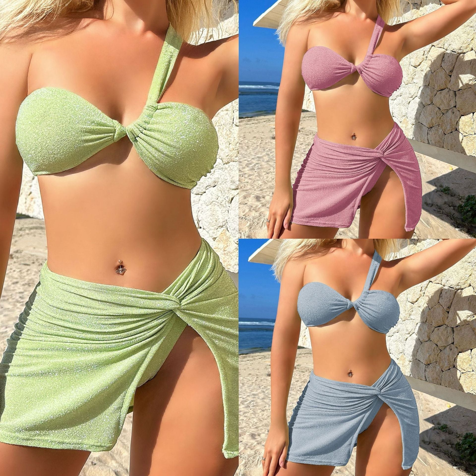 Damen Glitzernde Bikini-Set mit elegantem Wickelrock R&B