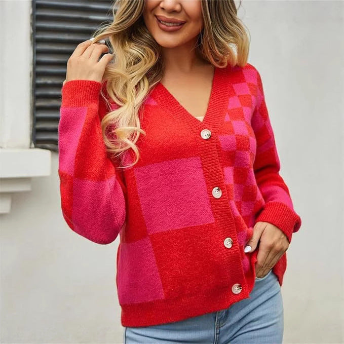 Damen Cardigan mit modischem Karomuster R&B
