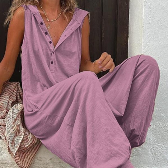 Damen Lässiger Jumpsuit mit Knopfverschluss und praktischen Seitentaschen R&B