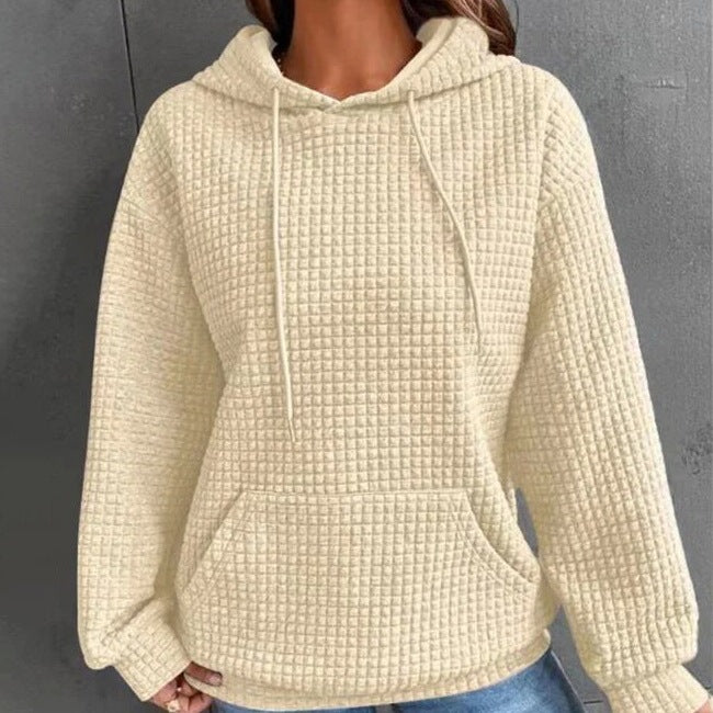 Damen lässiger Waffel-Pullover mit Kapuze und praktischer Kängurutasche Heidi-Mode