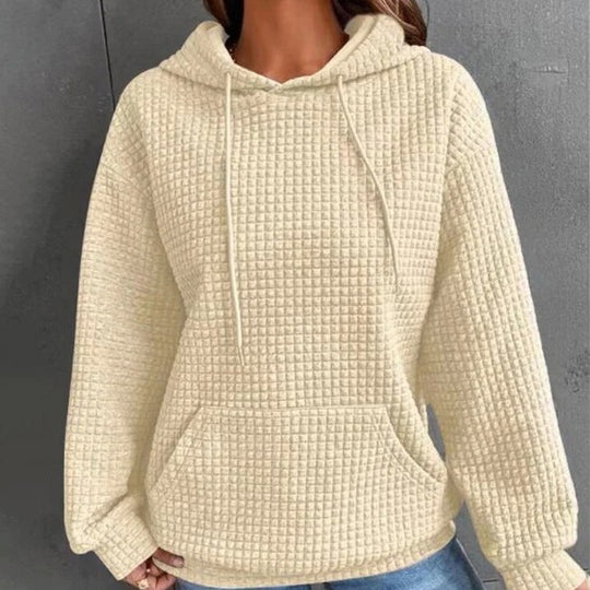 Damen lässiger Waffel-Pullover mit Kapuze und praktischer Kängurutasche Heidi-Mode