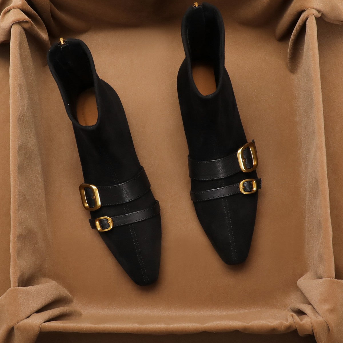 Damen Ankle Boots mit doppeltem Schnallenverschluss aus hochwertigem Wildleder