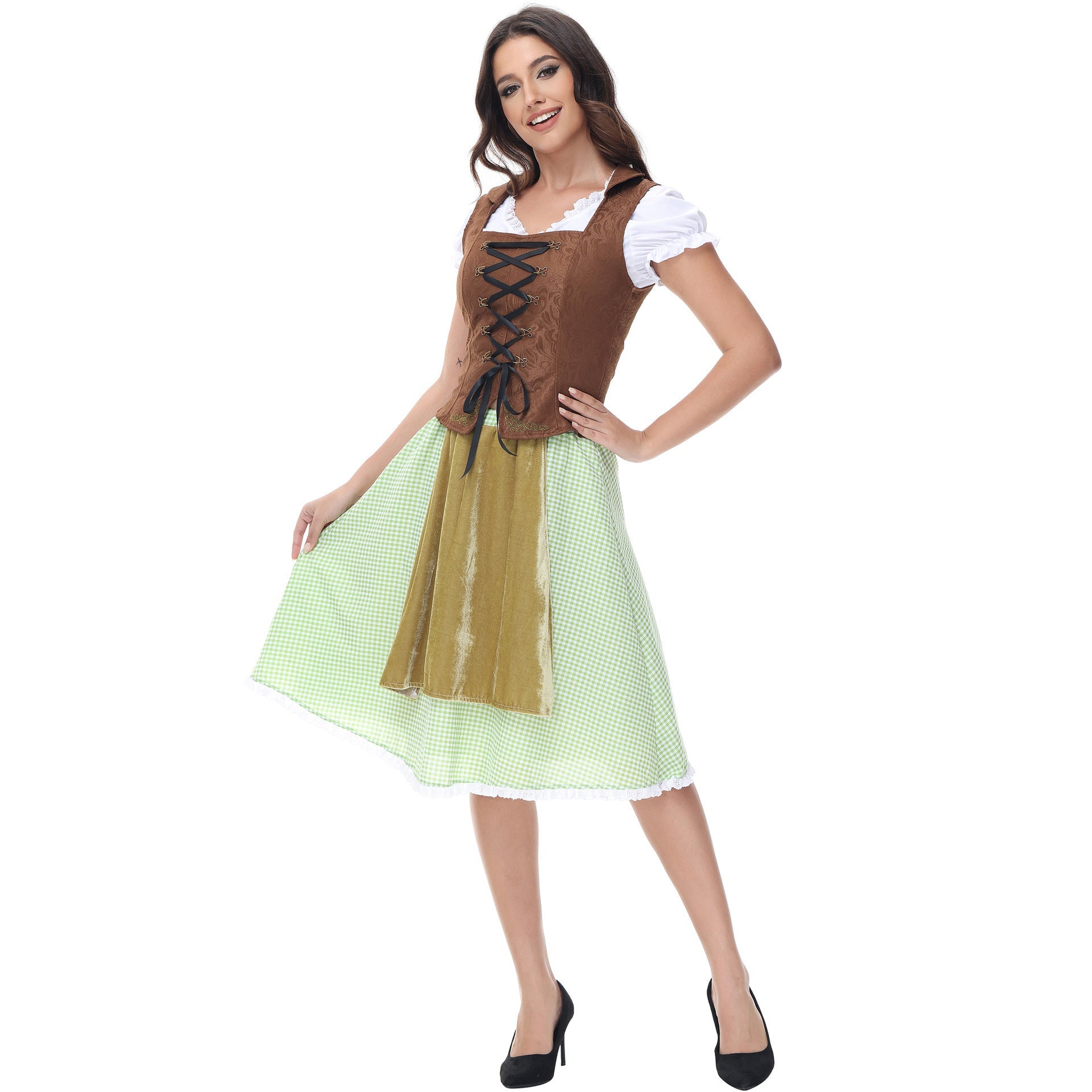 Damen Trachtenkleid mit detailverliR&Btem Oberteil und romantischen Rüschen R&B