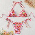 Damen Triangel-Bikini mit modischem Blütenmuster und verstellbaren Trägern R&B