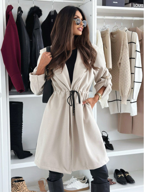 Damen lockerer Kapuzensweatcoat mit verstellbarem Taillenzug und eleganten Details R&B