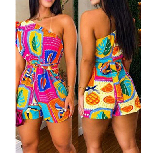 Damen Jumpsuit mit Rüschen und lebhaftem Muster R&B