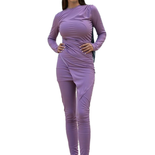 Damen Sportlicher Langarm-Badeanzug mit Wickeldesign R&B