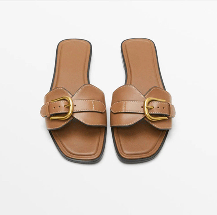 Damen Bequeme Slides mit dekorativem Schnallenakzent R&B