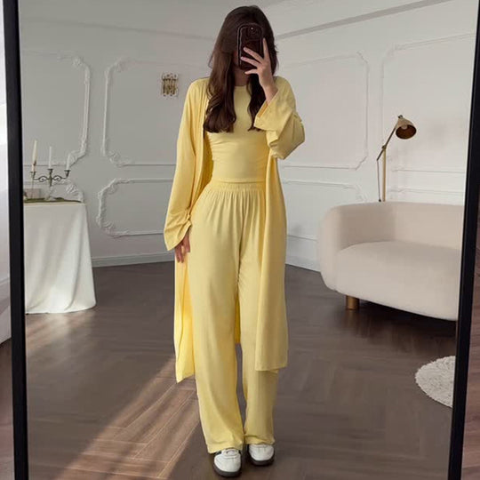 Damen Loungewear-Kombination aus langärmligem Oberteil und weiten Palazzo-Hosen R&B