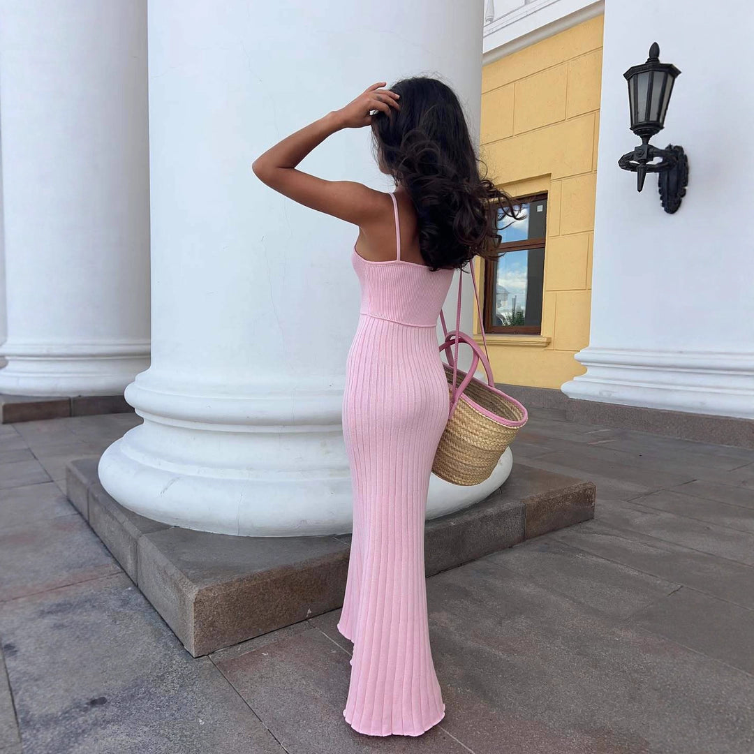 Damen Maxikleid mit feiner Rippenstruktur und elegantem Trägerdesign R&B