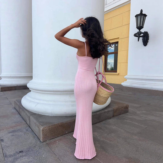 Damen Maxikleid mit feiner Rippenstruktur und elegantem Trägerdesign R&B
