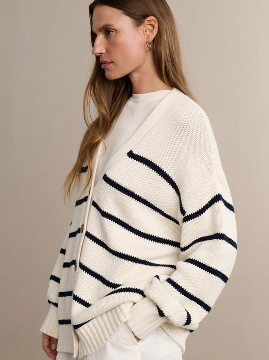 Damen Modischer Streifen-Cardigan mit Knopfleiste und lässigem Schnitt R&B