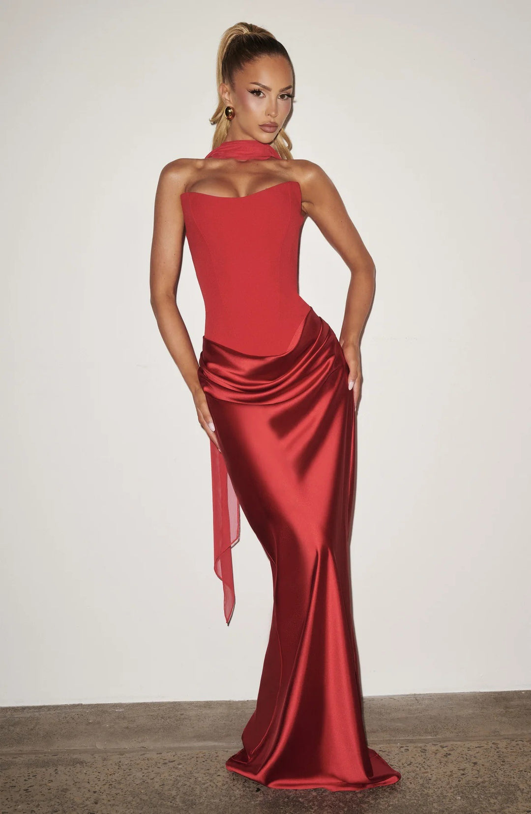 Damen Hochwertiges Abendkleid mit elegantem Bustier-Oberteil und drapiertem Rock R&B