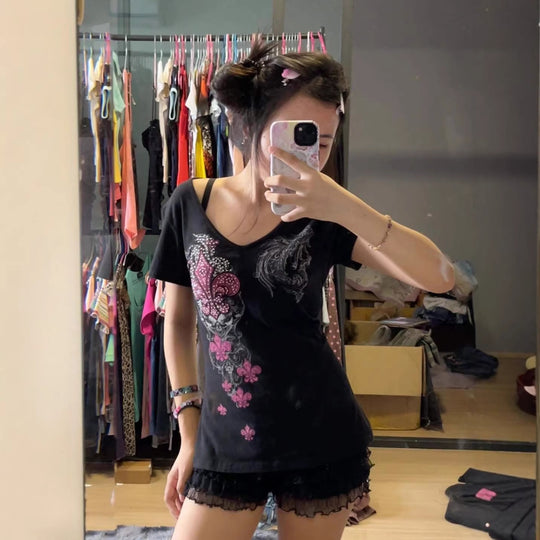Damen T-Shirt mit einzigartigem floralem Design R&B