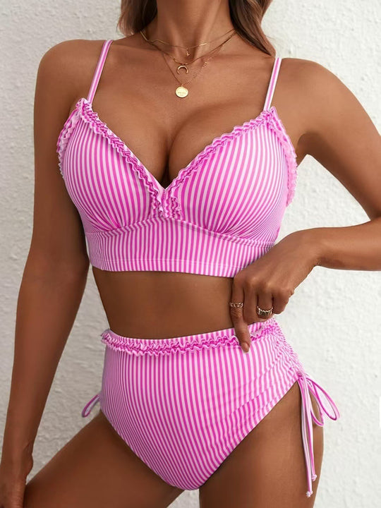 Damen Bikini-Set mit süßem Rüschendetail und hoch tailliertem Schnitt R&B
