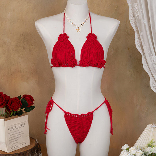 Damen Elegantes Häkel-Bikini-Set mit floralen Applikationen R&B