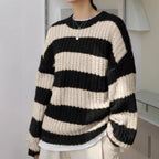 Damen modischer Strickpullover mit breiten Streifen und lockerer Passform R&B