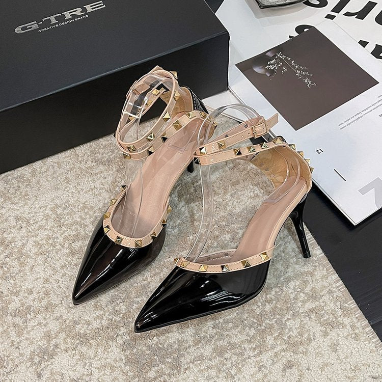 Damen Elegante Pumps mit transparentem Riemen und dekorativen Nieten R&B