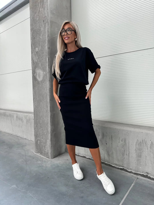 Damen modisches Oberteil und Rock-Set in strukturiertem Stoff R&B